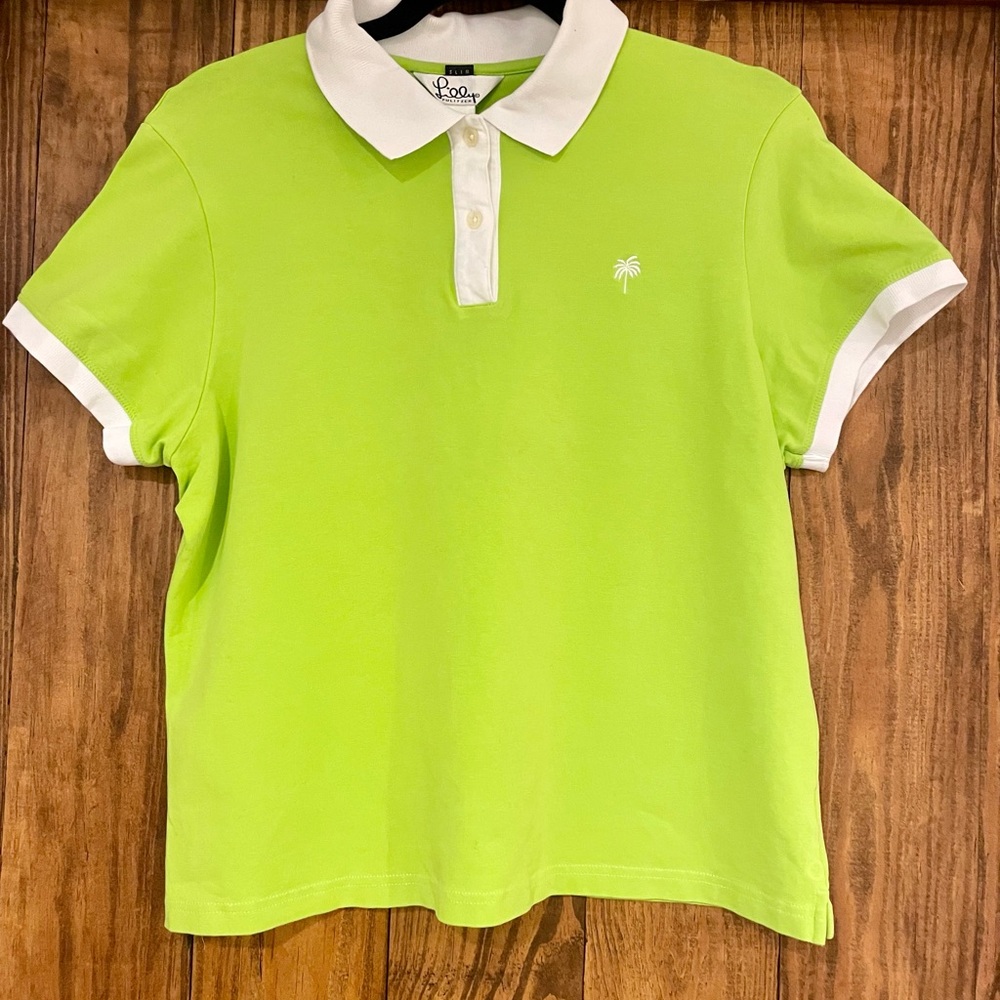 Lilly Pulitzer lime green palm tree polo shirt